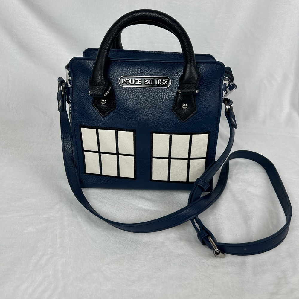 Bioworld Doctor Who TARDIS Satchel Bag Navy Blue Damask Crossbody Handbag